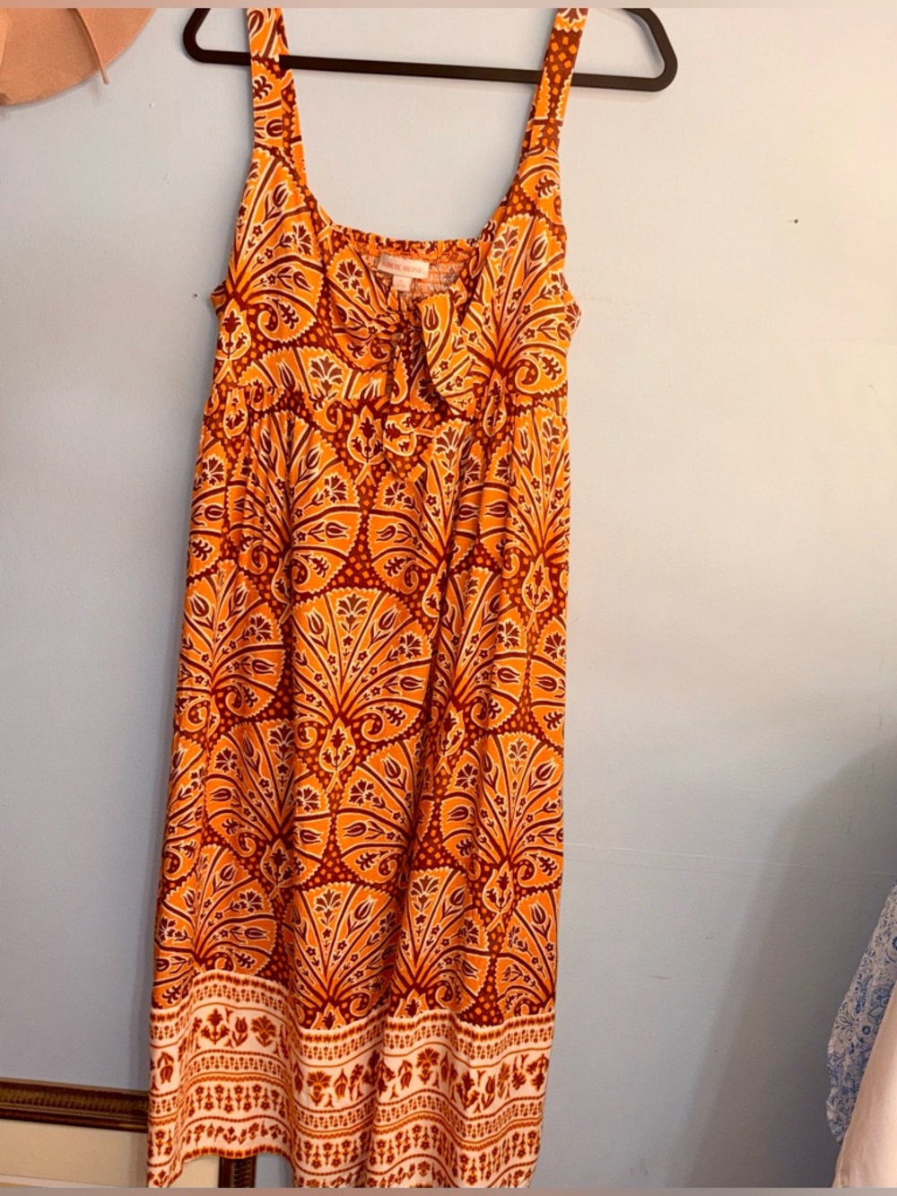 Knox Rose XL Boho hippy dress in cream, orange and maroon. Adjustable straps.